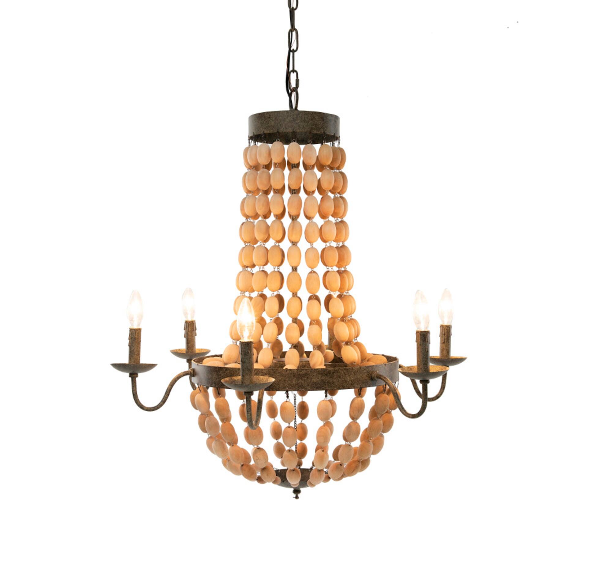 Hello Honey® 38" Brown Rustic Metal and Draped Wood Bead Chandelier
